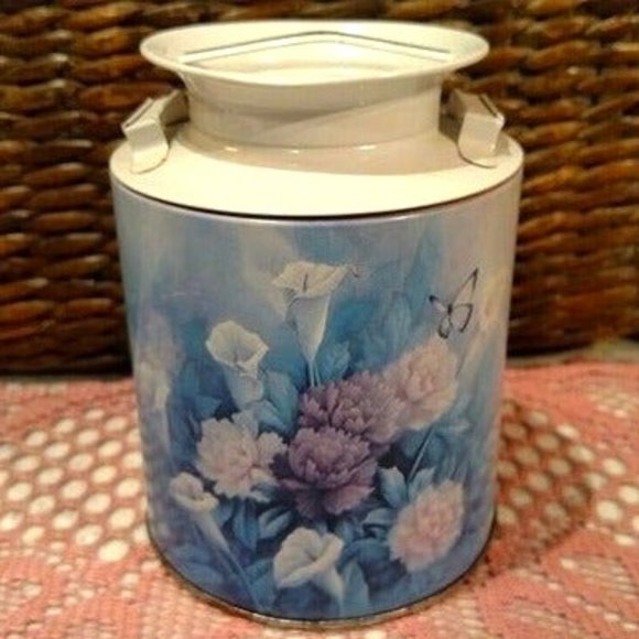 Vintage Milk Jug Tin, Giftco Calla Lily, Carnation and Butterfly, EUC - Picture 1 of 7